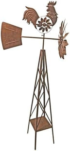 Red Carpet Studios Windmill Wind Spinner Garden Décor Farmhouse Style Galvanized Rooster Yard Art, Stands 57" Tall, Rustic Metal Rooster by RedCarpetStudios