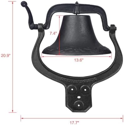 17" Large Heavy Cast Iron Farm Dinner Bell,Antique Vintage Style Farmhouse Door Bell, Heavy Duty Cast Iron Yard Bell for Outdoor Garden Backyard Church School - Image 3