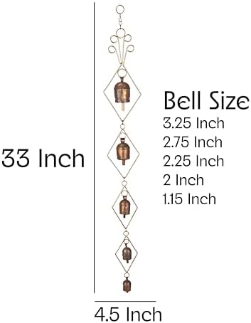 Rustic Gold Metal Wind Chimes for Outside Yard Decor – 33" Diamond Frame Hanging Wind Catcher - Bronze Finish Garden Accent for Porch, Balcony, Meditation, Memorial, or Outdoor Entryway - Image 2