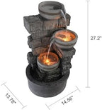 3 Tier Stacked Stone Outdoor Water Fountain, 27 Inch Freestanding Cascading Waterfall Fountain with Built-in Pump, Bird Bath Rest Station for Garden, Backyard & Lawn - Image 4