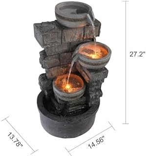 3 Tier Stacked Stone Outdoor Water Fountain, 27 Inch Freestanding Cascading Waterfall Fountain with Built-in Pump, Bird Bath Rest Station for Garden, Backyard & Lawn - Image 4
