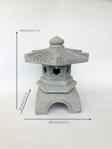 15.7-inch Green Sandstone Pagoda Lantern Garden Statue,Indoor/Outdoor Zen Asian Decor for Landscape Balcony, Garden, Patio, Porch Yard Art Ornament (Style 3) - Image 2
