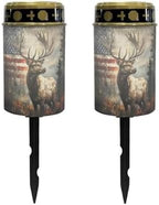 Poceacles Deer American Flag Forest Outdoor Lights Solar Powered Flameless Candle Cemetery Votive Candles Waterproof Outdoor Memorial Candle Solar Stake Lights Home Outdoor Decoration, 2 PCS by Poceacles