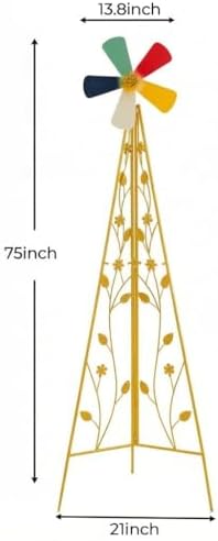 6.2ft Metal Garden Windmill for Yard - Garden Decor Wind Spinners Outdoor, Large Colorful Whirligig Spinners Wind Sculpture Weather-Resistant for Patio Farm Coastal Areas Yellow - Image 3