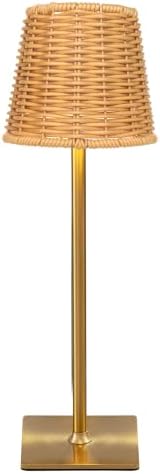 Mr.White Waterproof Outdoor Rechargeable Cordless Table Lamp with Wicker Shade, for Patio Restaurant Kitchen (Gold) by Unknown