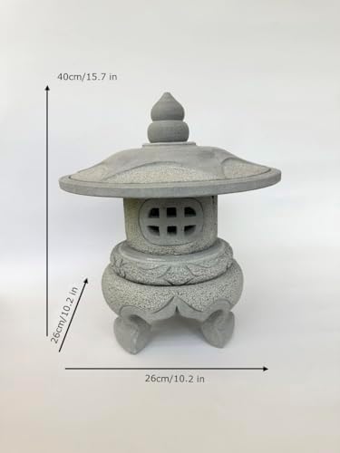 15.7-inches Green Sandstone Pagoda Lantern Garden Statue Outdoor, Garden Landscape Decorative Lamp Ornament for Balcony, Patio, Porch Lawn Decoration (Style 1) - Image 4