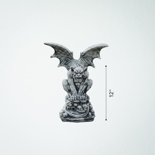 OLOMA Sitting on Skull Winged Gargoyle Concrete Statue Gothic Beast Garden Outdoor Sculpture Cement Mythical Creature Creepy Garden Decor Lawn Patio Porch Halloween Accent - Image 5