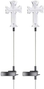 Alpine Corporation 34" Tall Outdoor Solar Powered Cross Pathway Light Stakes (Set of 2) by Unknown