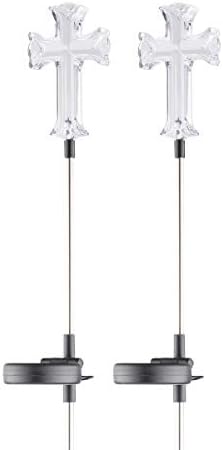 Alpine Corporation 34" Tall Outdoor Solar Powered Cross Pathway Light Stakes (Set of 2) by Unknown