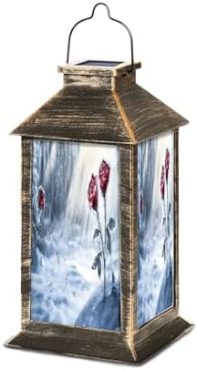 Solar Lantern Snowy Day Stained Glass Roses Sparkling Reflections Outdoor Waterproof Garden Hanging Lantern Solar Powered Lighting Outside Table Lamp for Patio Deck Camping 1 Pack by Unknown