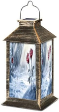 Solar Lantern Snowy Day Stained Glass Roses Sparkling Reflections Outdoor Waterproof Garden Hanging Lantern Solar Powered Lighting Outside Table Lamp for Patio Deck Camping 1 Pack by Unknown