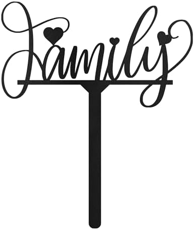 Metal Family Sign Garden Stake Decorative, Script Lettering with Heart Accents Silhouette Statues for Yard Art, Outside, Patio, Outdoor Decor, Garden Decorations, Lawn Ornaments - 12" Black - Image 2