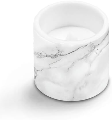 4Pcs Flameless Candles with Remote Battery Operated Candles with Timer Pillar Tea Lights Bulk for Indoor Outdoor Porch Banquet Gathering Home Decorations, White Marble - Image 2