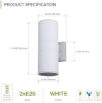 ASD 2 Light Cylinder Outdoor Sconce Lights, White 120W E26 ETL 2 Pack - Image 2