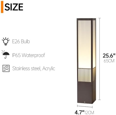 Waterproof Square Bollard Lights - E26 Base Outdoor Pathway Lighting for Patio, Garden, Yard & Driveway Decor, 65CM Tall with Modern Design - Image 4