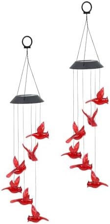 2pcs Solar Cardinal Bird Wind Chime LED Hanging Patio Lights Xmas by OATIPHO