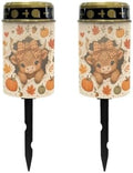 Poceacles Fall Decor Solar Lights Garden Cemetery Flameless Candle Pillar Candle Solar Garden Stake Lights for Thanksgiving Day Decorations, Highland Cow Pumpkin, 2 Pack by Poceacles