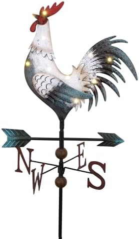 TERESA'S COLLECTIONS Garden Decor with Solar Outdoor Lights, White Rooster Yard Art Sign for Outside, 39.4'' Metal Weathervane Decorative Garden Stake for Outdoor Decor, Lawn, Gifts for Fathers Day by TERESASCOLLECTIONS