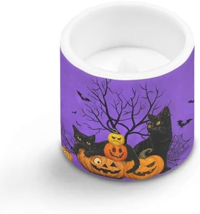 4Pcs Black Cat Pumpkin Flickering Flameless Candles with Remote Battery Operated Halloween Pillar Candles with Timer LED Elictric Pillar Tealights for Party Banquet Home Decorations - Image 2