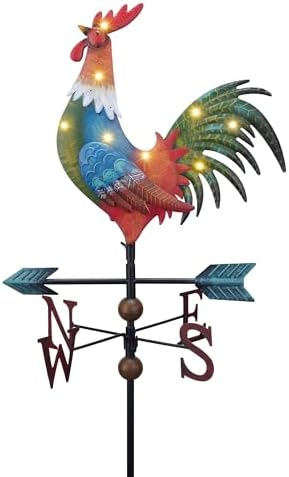 TERESA'S COLLECTIONS Garden Decor with Solar Outdoor Lights, Red Rooster Yard Art Sign for Outside, 39.4'' Metal Weathervane Decorative Garden Stake for Outdoor Decor Lawn, Gifts for Mom by TERESASCOLLECTIONS
