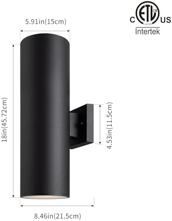 mirrea 18" Modern Outdoor Porch Light in 2 Lights, Matte Black, 1 Pack - Image 2