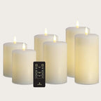 LumiPur Essentials Natural Glow Flameless Flickering Wax Pillar 6 Pack LED Candles (2X 3" x 4" 5" & 6") (Linen White, 6 Pack) - Image 2