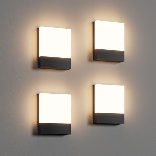 Outdoor Square Led Wall Light,Hardwired,24W 3000K,4-Pack,Black by Aoceley