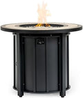 30'' Ceramic Round Propane Fire Pit Table, 50,000 BTU Steel Gas FirePit for Outdoor, Fire Table with Lid, Add Warmth & Ambience to Gatherings and Parties On Patio Deck Garden Backyard, Black. by Senjoys