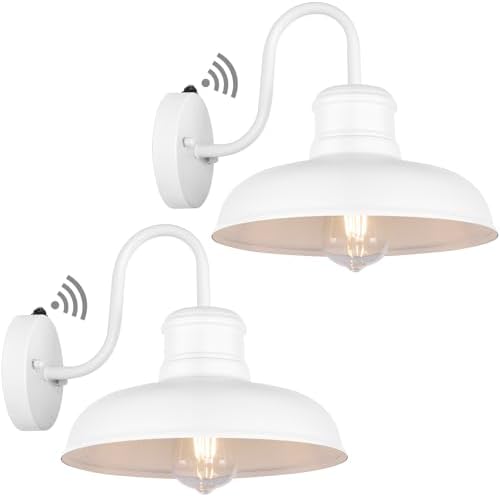 TOBUSA 2-Pack Dusk to Dawn Outdoor Wall Lights, Waterproof Farmhouse Gooseneck Barn Lights, 11.5'' White Outside Wall Sconces for House, Porch, Garage by TOBUSA