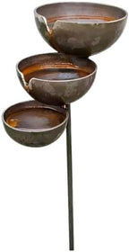 Rain Catcher Bird Bath, 24 x 9 in 3 Layer Metal Garden Stake, Rustic Stacked Bowls Outdoor Decor with 4.7, 3.9, 3.1 in Cups, Vintage Water Station for Bees, Butterflies, Hummingbirds by Unknown