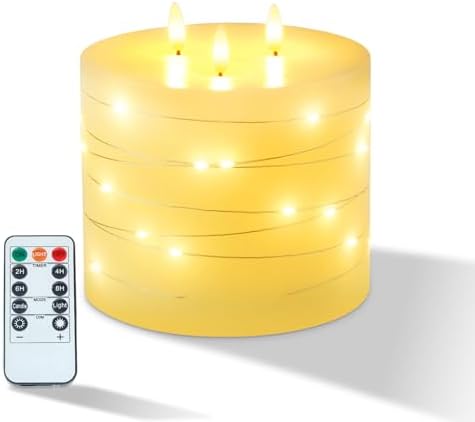 Amagic 3 Wick Extra Large Flameless Candles with Timer Remote, String Light by AMAGIC