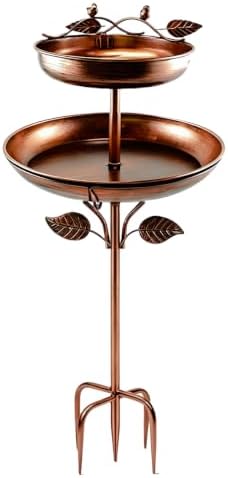 Bird Bath for Outside, 45In Vintage Freestanding Birdbaths for Outdoors, Double Metal Bird Bath Feeder Bowls for Garden Patio Yard Lawn Decor (Bronze) - Image 2