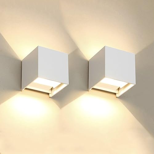 2 PCS 12W Outdoor Sconces Wall Lights LED Exterior/Interior Up and Down Lights IP65 Waterproof Modern Outdoor Lighting Fixtures Square Aluminum Exterior Wall Mount Light White 3000K Warm Lights by MilleLucciole