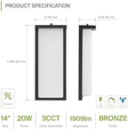 ASD LED 14" Outdoor Wall Light, Dusk to Dawn Front Door House Sconce | 3CCT, Photocell, Waterproof, ETL Listed | 20W 1900LM 3000-5000K 120V | Exterior Patio Lighting Fixture, Porch Lamp | Black - Image 2