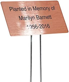 Outdoor Metal Garden Sign, Label, or Memorial. 4 x 2" or 6 x 4" sign with rounded corners and a 10" stake. Materials Include: Stainless Steel, Brass, Copper, Bronze and Titanium. (Copper, 4 x 2") by PlaqueMaker