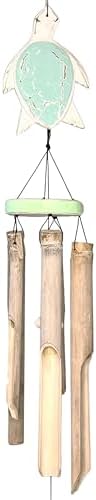 Rustic Sea Turtle Bamboo and Wood Windchimes – Outdoor Wind Chime – Distressed Finish – Whitewash & Teal Blue – Natural Beautiful Relaxing Sound - Image 6