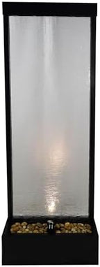 Alpine Corporation MLT170L 72" Waterfall Fountain with LED Light Cascading Textured Glass & Aluminum Floor Design, Indoor, Black - Image 2