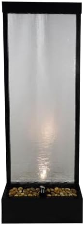 Alpine Corporation MLT170L 72" Waterfall Fountain with LED Light Cascading Textured Glass & Aluminum Floor Design, Indoor, Black - Image 2