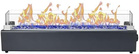 28-inch Table Top Propane Fire Pit, 40,000 BTU Tabletop Firepit for Patio, Outdoor Portable Rectangular Fire Bowl w/Wind Glass Shield, Glass Rocks - Carbon Gray by BAIDEHOME