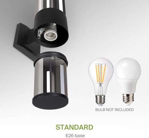 ASD Smoky Glass Outdoor Wall Lights - Up & Down 60W 120V E26 Base ETL Exterior Lighting Fixtures, LED/CFL/Incandescent Bulb Outdoor Lights for House, Waterproof Patio Wall Sconces & Porch Decor 2 Pack - Image 6