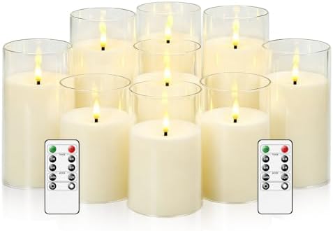kakoya Flickering Flameless Candles Battery Operated with Remote and 2/4/6/8 H Timer Acrylic Led Pillar Candles Pack of 9 (D 3" xH 4" 5" 6") with Realistic 3D Wick Candles for Home Decor(Ivory) by FLAMELESSCANDLES