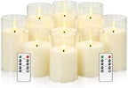 kakoya Flickering Flameless Candles Battery Operated with Remote and 2/4/6/8 H Timer Acrylic Led Pillar Candles Pack of 9 (D 3" xH 4" 5" 6") with Realistic 3D Wick Candles for Home Decor(Ivory) by FLAMELESSCANDLES