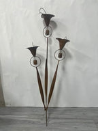 Rustic Metal Calla Lily Garden Stake with Bell – Bronze Outdoor Flower Yard Art, Weatherproof Iron Floral Decor for Lawn, Patio, Pathway, Unique Garden Gift - Image 3