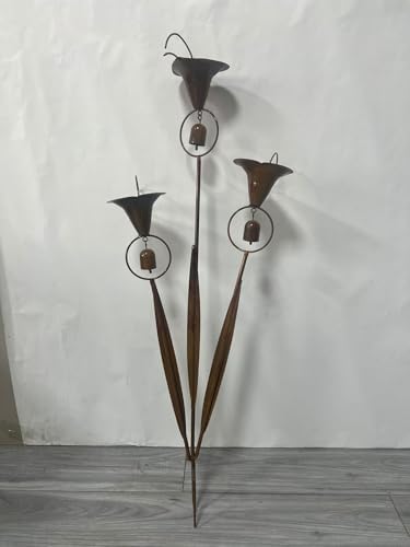Rustic Metal Calla Lily Garden Stake with Bell – Bronze Outdoor Flower Yard Art, Weatherproof Iron Floral Decor for Lawn, Patio, Pathway, Unique Garden Gift - Image 3