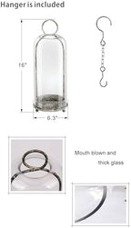 16" High Versatile Modern Metal Hurricane Lantern with Handmade Sturdy Glass Dome in Rustic Black for Pillar Candle & Plants, Industrial, Farmhouse, Shabby Chic - Image 2