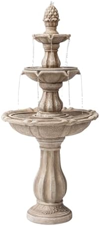 XBrand 51" Outdoor Water Fountain, 3-Tier Garden Waterfall Fountain with Pineapple Finial, Freestanding Patio Decor with Pump, Auto Shut-Off, Fiber Resin Beige by XBrandHomeGarden