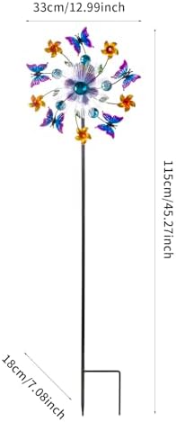 44" Butterfly Wind Spinners Garden Stake, Solar Flower Butterfly Wind Sculpture Yard Art Decorations for Lawn, Patio & Yard & Garden Decor, Metal Whirligigs Wind Spinners Outdoor Decor - Image 7