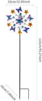 44" Butterfly Wind Spinners Garden Stake, Solar Flower Butterfly Wind Sculpture Yard Art Decorations for Lawn, Patio & Yard & Garden Decor, Metal Whirligigs Wind Spinners Outdoor Decor - Image 7