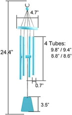 Wind Chimes Outdoor Deep Tone 24" 4 Aluminum Tubes Tuned Wooden Metal Wind Bell Indoor Sympathy Memorial Wind Chimes Living Room Balcony Window Decor Gift for Family Friends Children (Light Blue) - Image 5