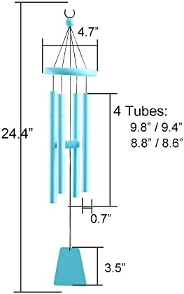 Wind Chimes Outdoor Deep Tone 24" 4 Aluminum Tubes Tuned Wooden Metal Wind Bell Indoor Sympathy Memorial Wind Chimes Living Room Balcony Window Decor Gift for Family Friends Children (Light Blue) - Image 5